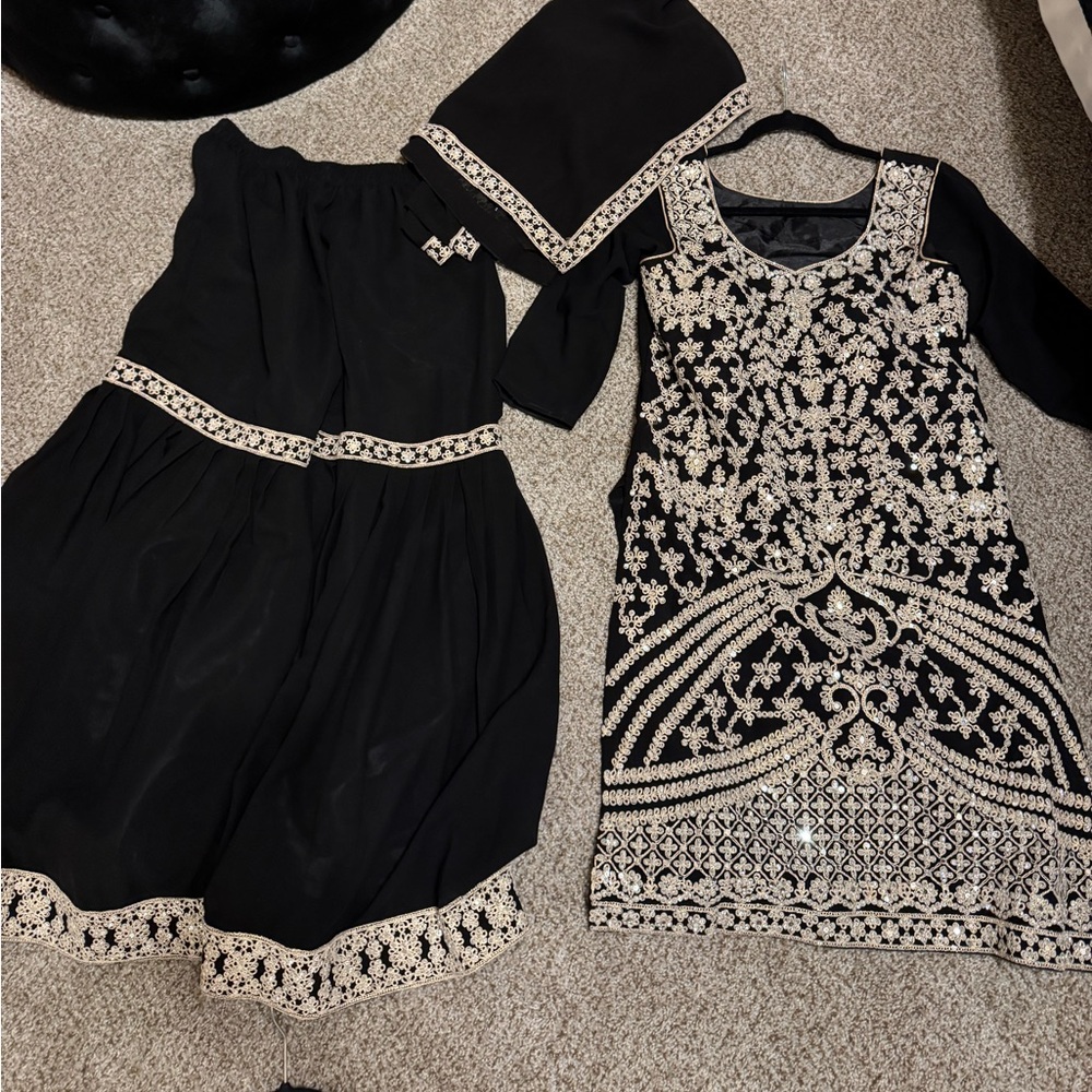 Punjabi sharara black and gold suit embroidered salwar kameez